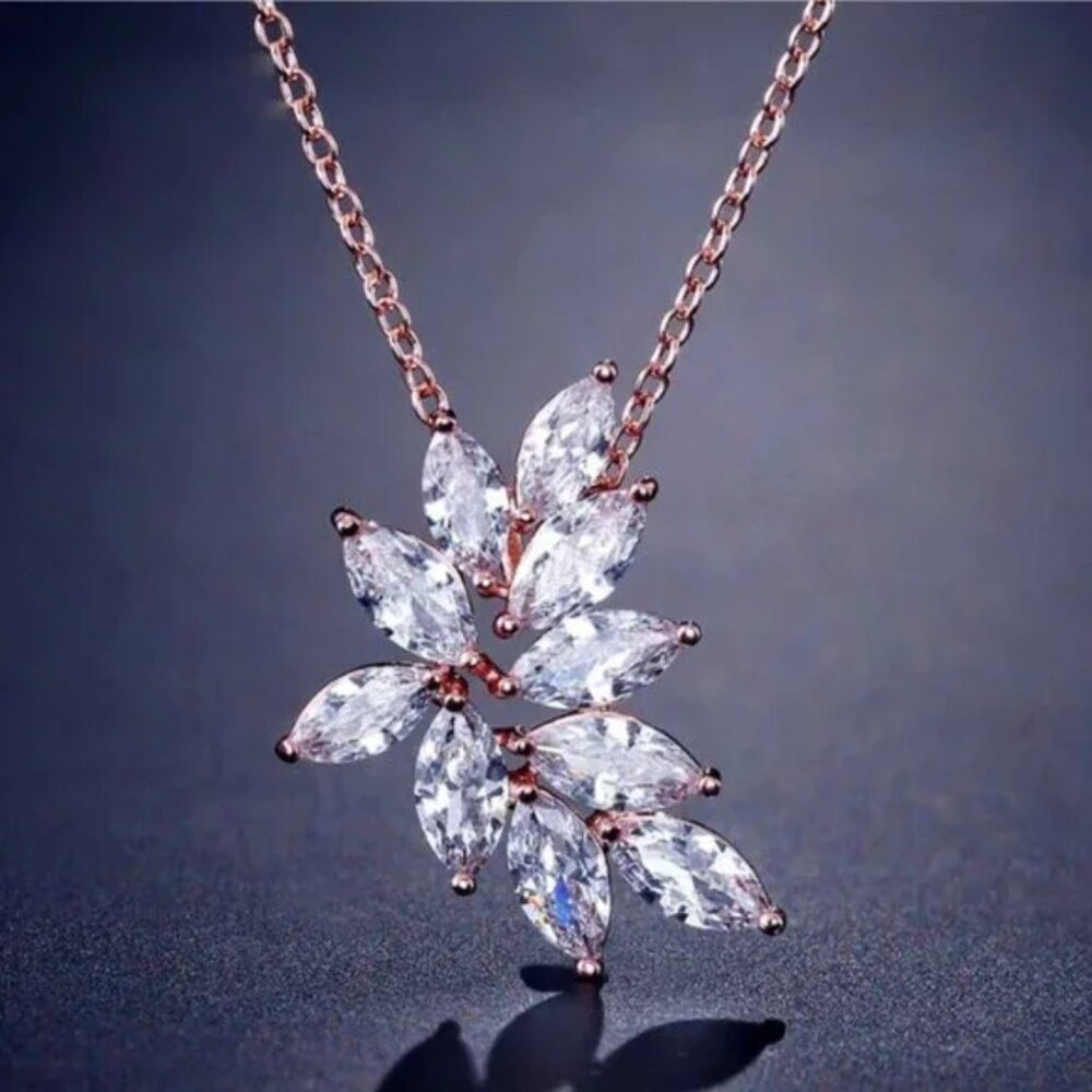 Lily's Leaf Bouquet Necklace Fashion Jewelry Wedding, ROSE GOLD